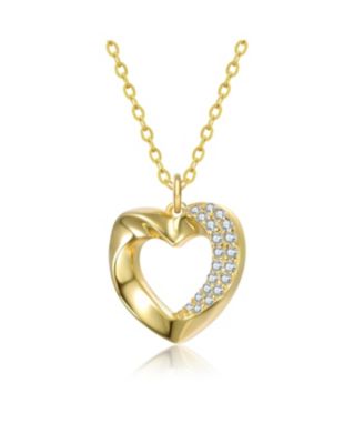 Teens 14K Gold Plated with Clear Cubic Zirconia Heart Design Pendant Necklace