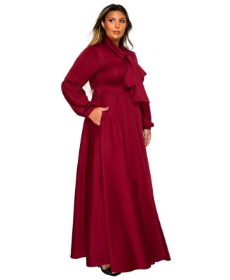 Plus Size Bella Donna Dress with Ribbon and Bishop Sleeves