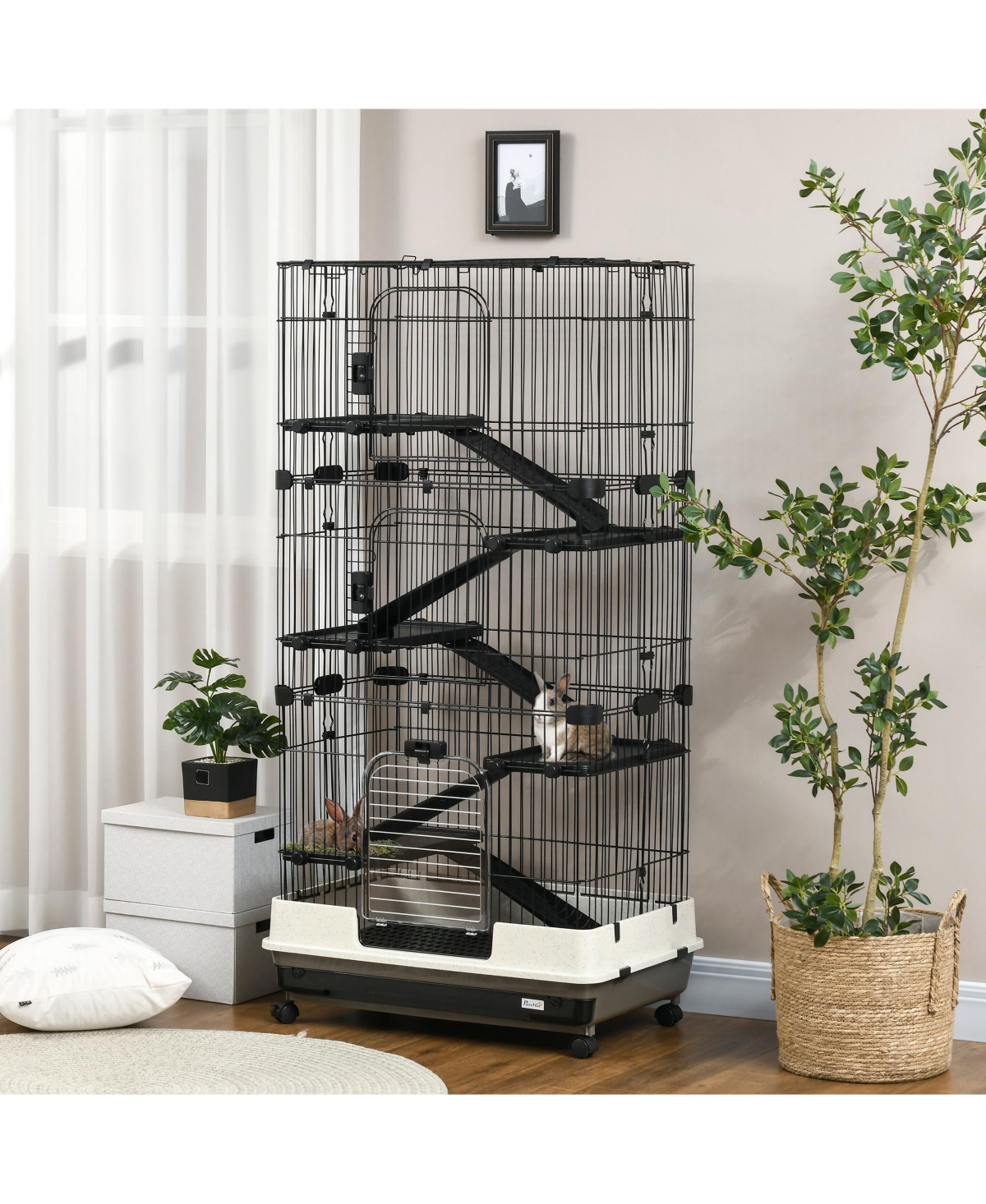 PawHut 32"L 6-Level Small Animal Cage with Lockable Wheels