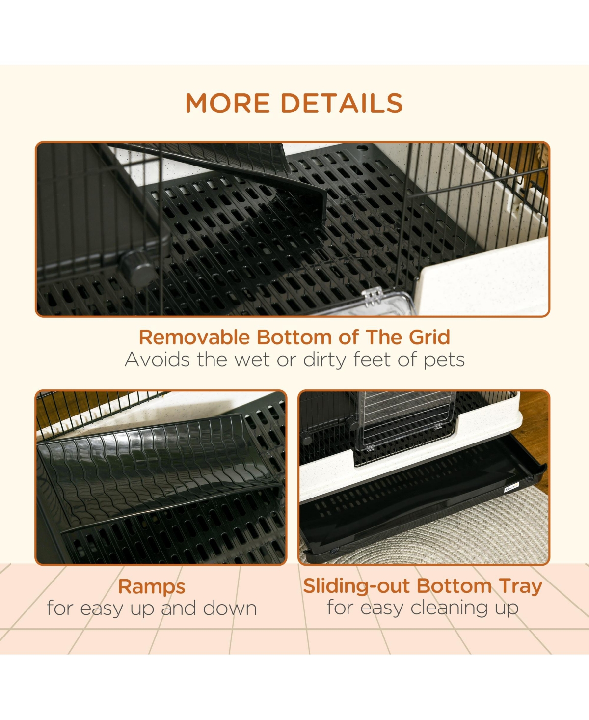 PawHut Small Animal Cage with Wheels, Portable Bunny Cage 2-Tier