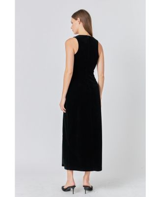 Women's Jewel Trim Maxi Velvet Dress