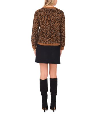 Women's Cozy Crewneck Animal-Print Long-Sleeve Sweater
