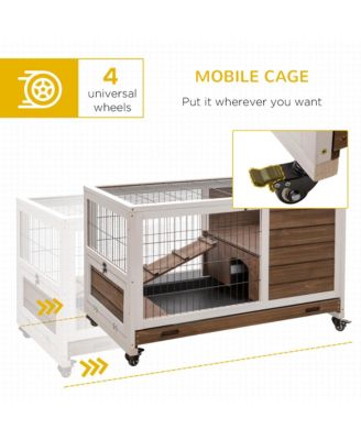 Rabbit Hutch Indoor Small Animal House w/ Pull Out Tray Casters Ramp