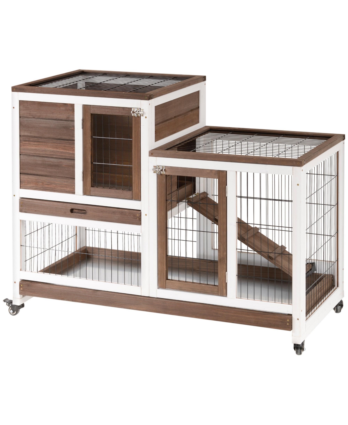 PawHut Rabbit Hutch Bunny Cage Indoor Small Animal House w/ Run Pull Out Tray