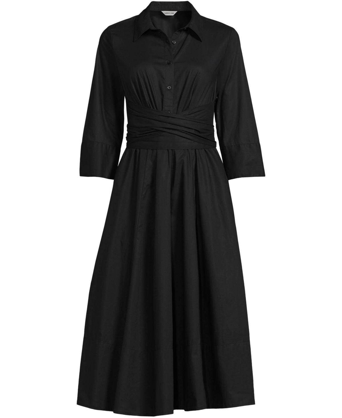 Lands' End Women's Poplin Midi Wrap Front Dress