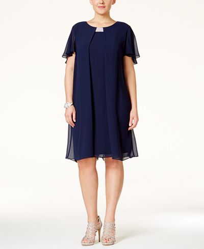 MSK Plus  Size  Flutter  Sleeve  Chiffon Shift Dress  Dresses  