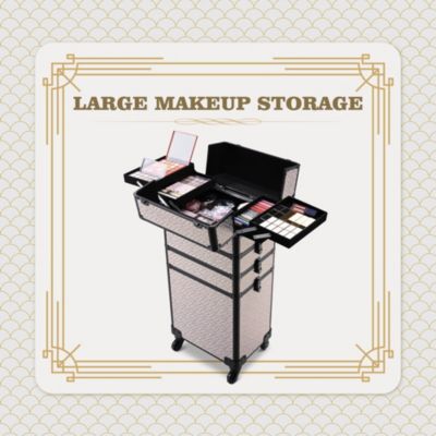 Rolling Makeup Train Case 4in1 Professional Travel Art Deco Graphite