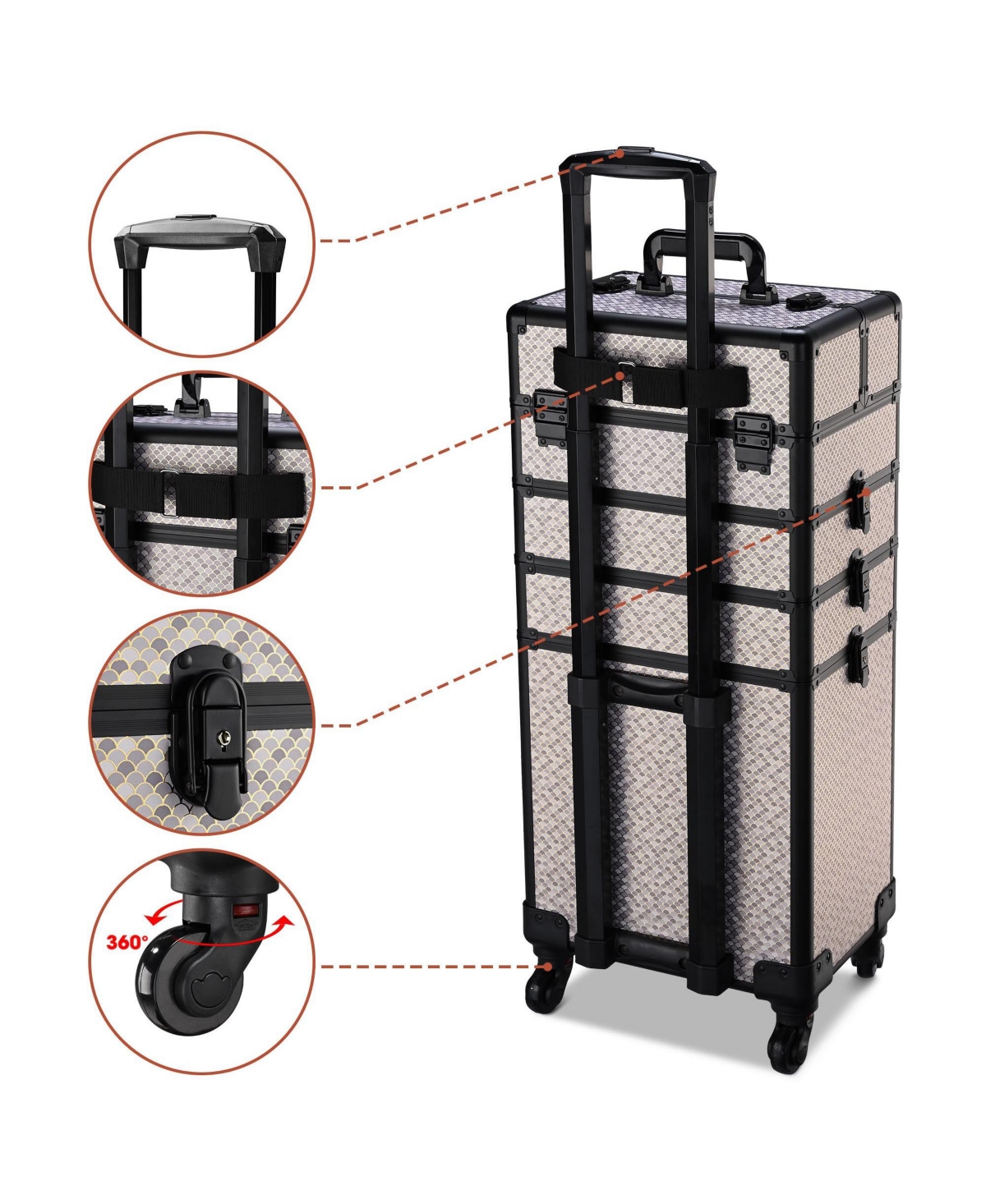 Byootique Rolling Makeup Train Case 4in1 Professional Travel Art Deco Graphite