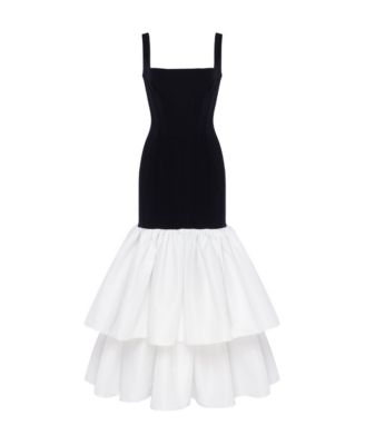 Women's Black Fitted Maxi Dress With Puffy Tiered Skirt