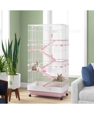 32"L 6-Level Small Animal Cage with Lockable Wheels, Tray,
