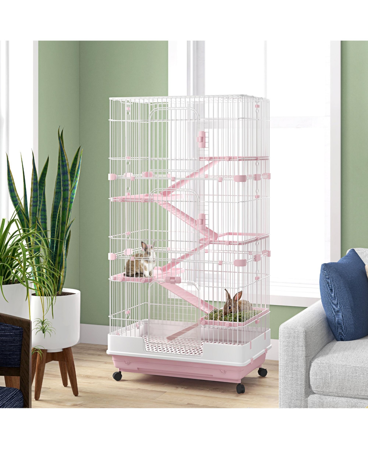 PawHut 32"L 6-Level Small Animal Cage with Lockable Wheels, Tray,