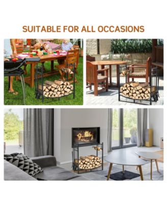 30 Inch Firewood Rack with 4 Tool Set Kindling Holders for Indoor and Outdoor