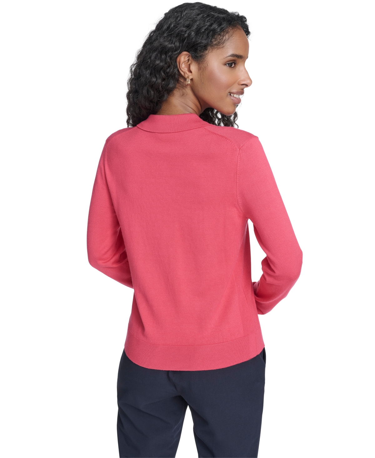 Tommy Hilfiger Women's Long-sleeve Quarter-zip Polo Sweater In Pink