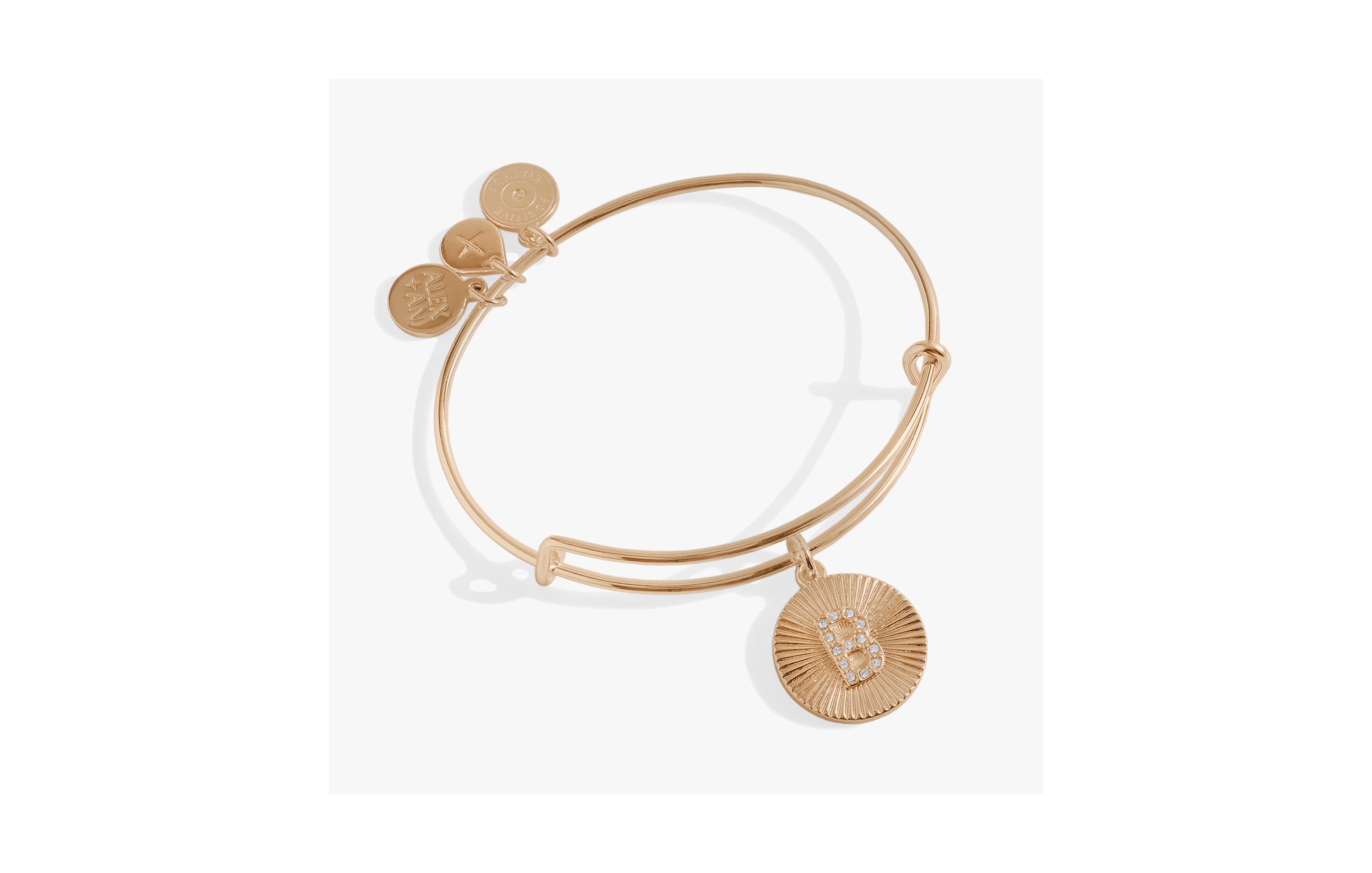 Alex and Ani Pave Starburst Texture Initial Bangle Bracelet