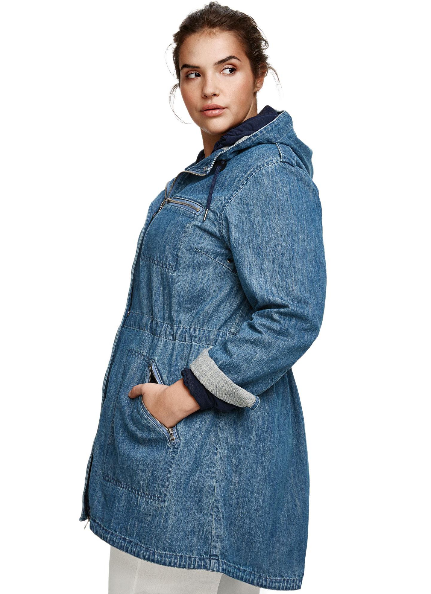 Женская куртка ellos Hooded Anorak Denim Jacket, цвет: Тёмный синий стоунвош — фото 3