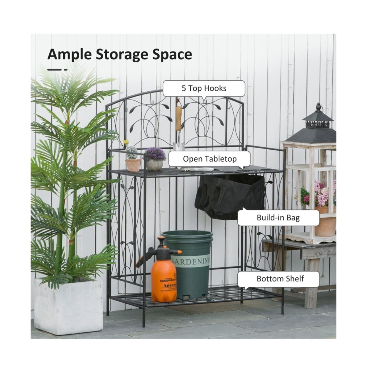 Garden Work Bench with Multi-Layer Open Shelf Design