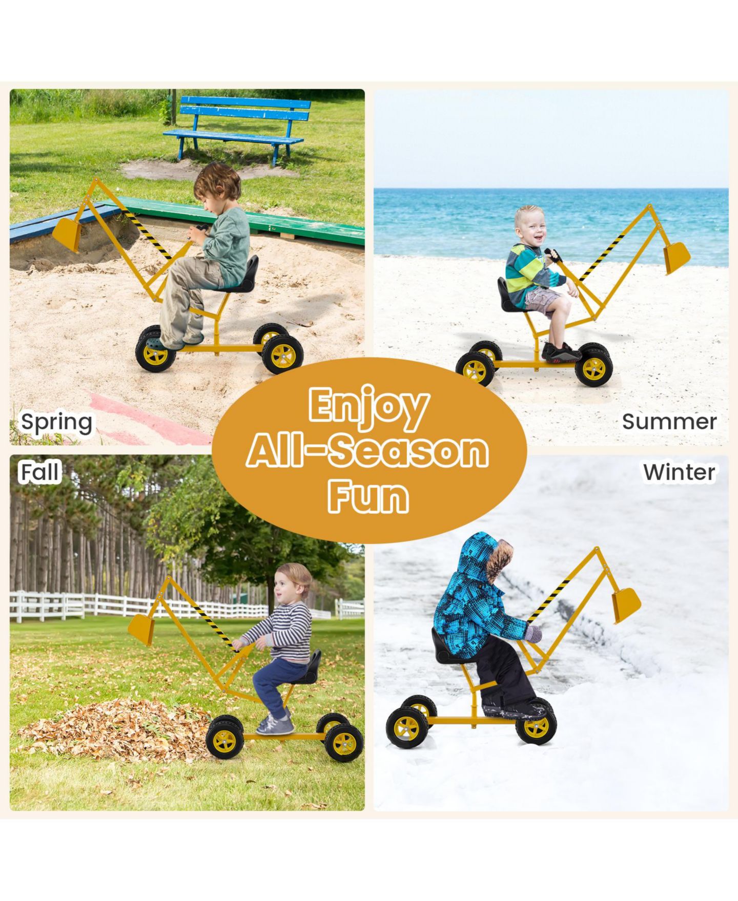 Детская игрушка SUGIFT 360°-Rotating Metal-Frame Ride-On Sand Digger, 110 lbs Capacity, Ages 3+, цвет: Жёлтый — фото 7
