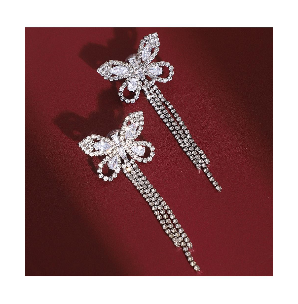 Women's The Bijou-Papillon Drop Earrings - Crystal Silver