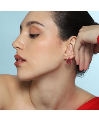 Women's The Crystal-Teardrop Stud Earrings - Fuchsia Pink