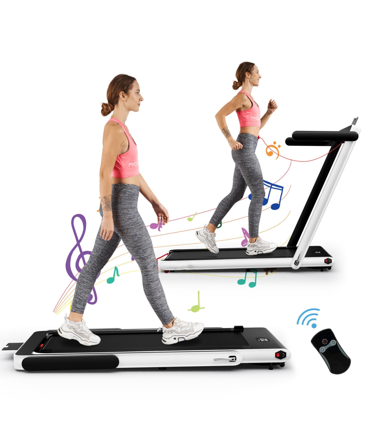 Skonyon 2.25HP 2 in 1 Folding Treadmill with App Speaker Remote Control
