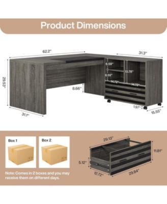 62.2" Gaming Table,Executive Desk with Mobile File Cabinet, L-Shaped Office Desk with Storage Shelves