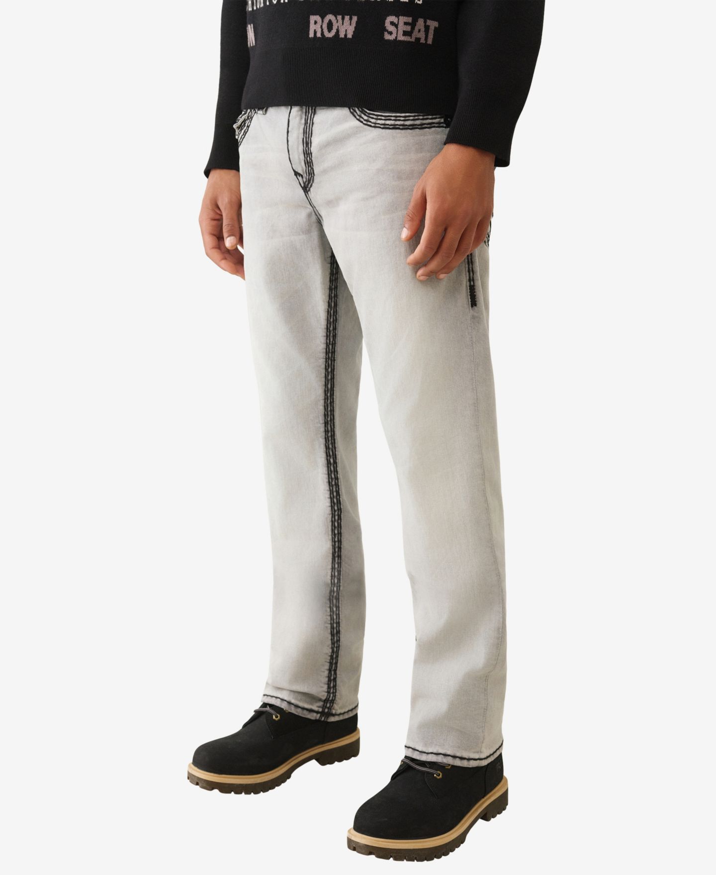 Мужские джинсы True Religion Ricky Straight Super Qt Flap, цвет: Серый варёный — фото 2