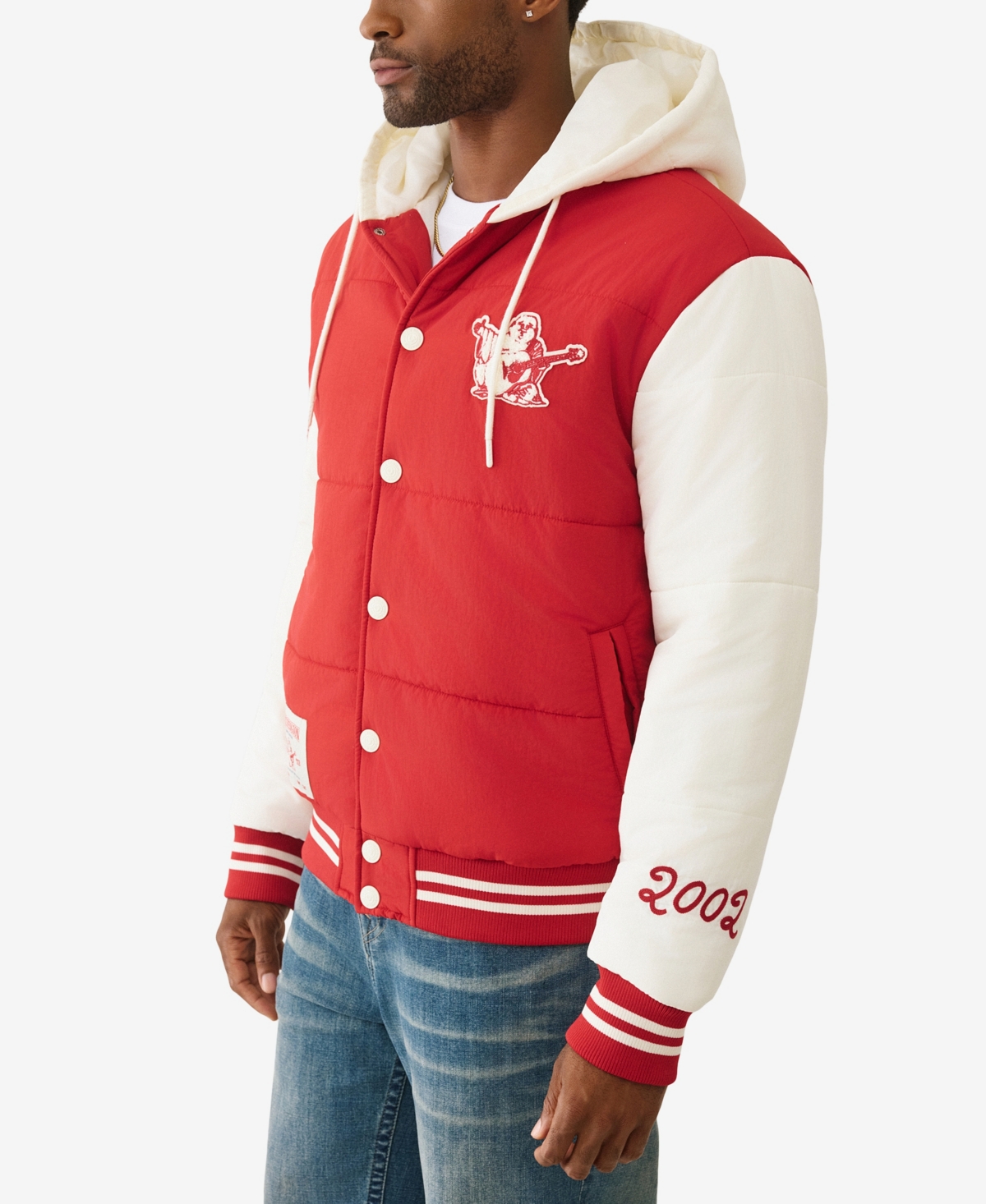 True Religion Varsity Hooded Puffer Jacket In Red