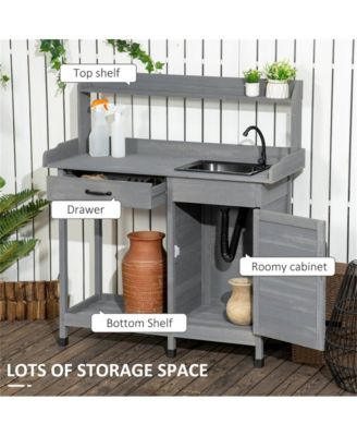 Garden Work Bench with Open Shelves for Tools and Plants