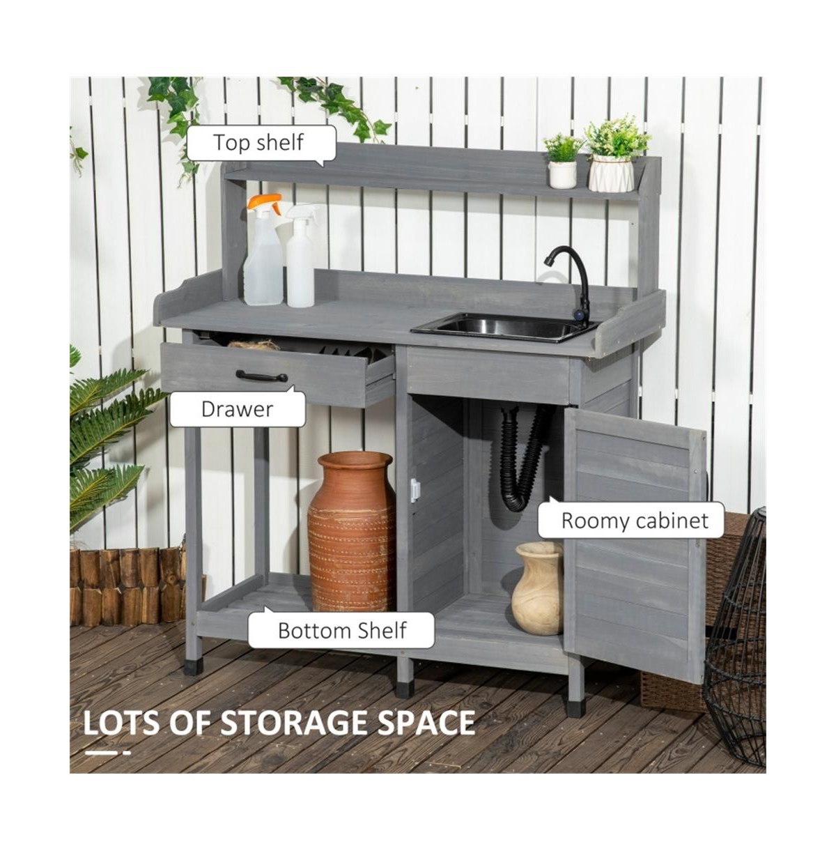 Garden Work Bench with Open Shelves for Tools and Plants