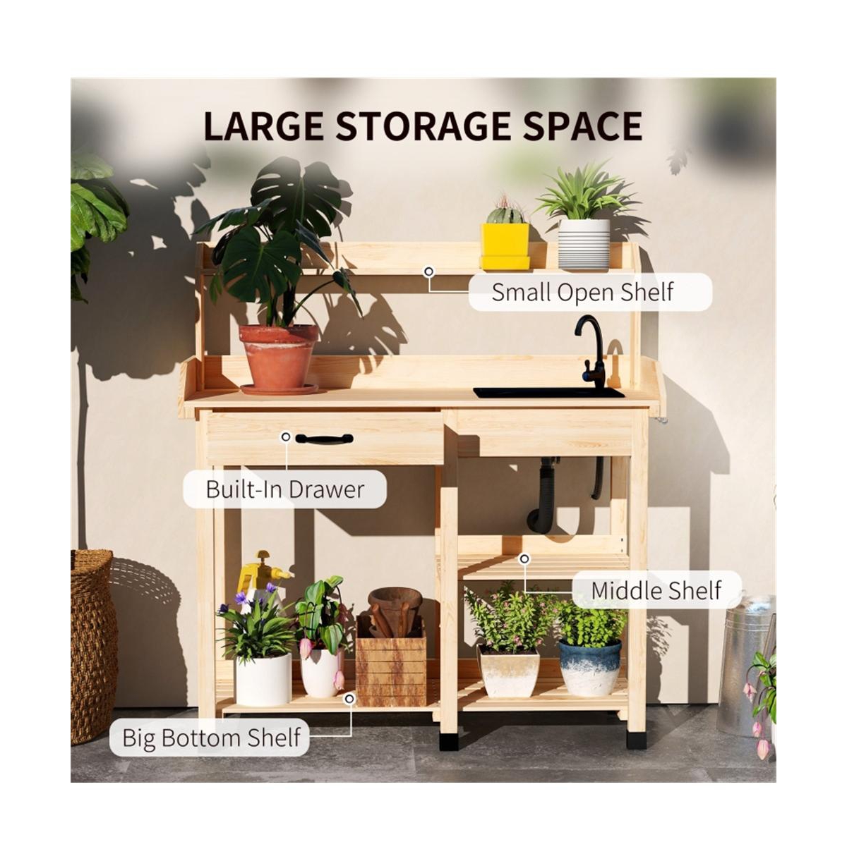 Sturdy Garden Work Bench with Open Shelves for Tools and Plants