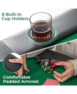 Foldable Poker Table with 8 Cup Holders and Padded Armrests