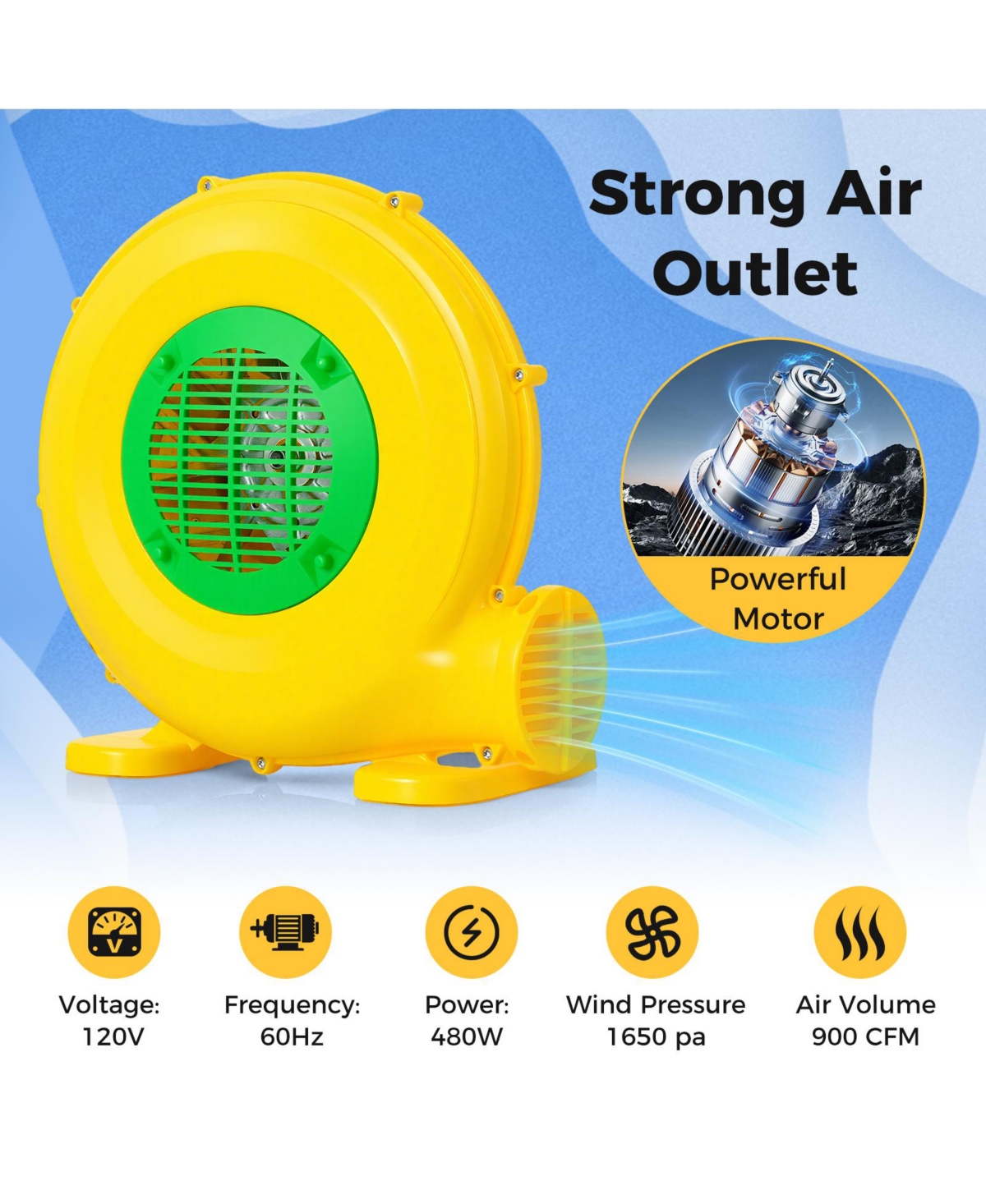 480W Bounce House Blower with Handle and Ground Stakes