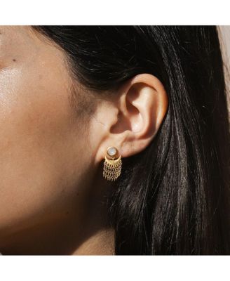 Scattering Stardust Moonstone Fringe Stud Drop Earrings