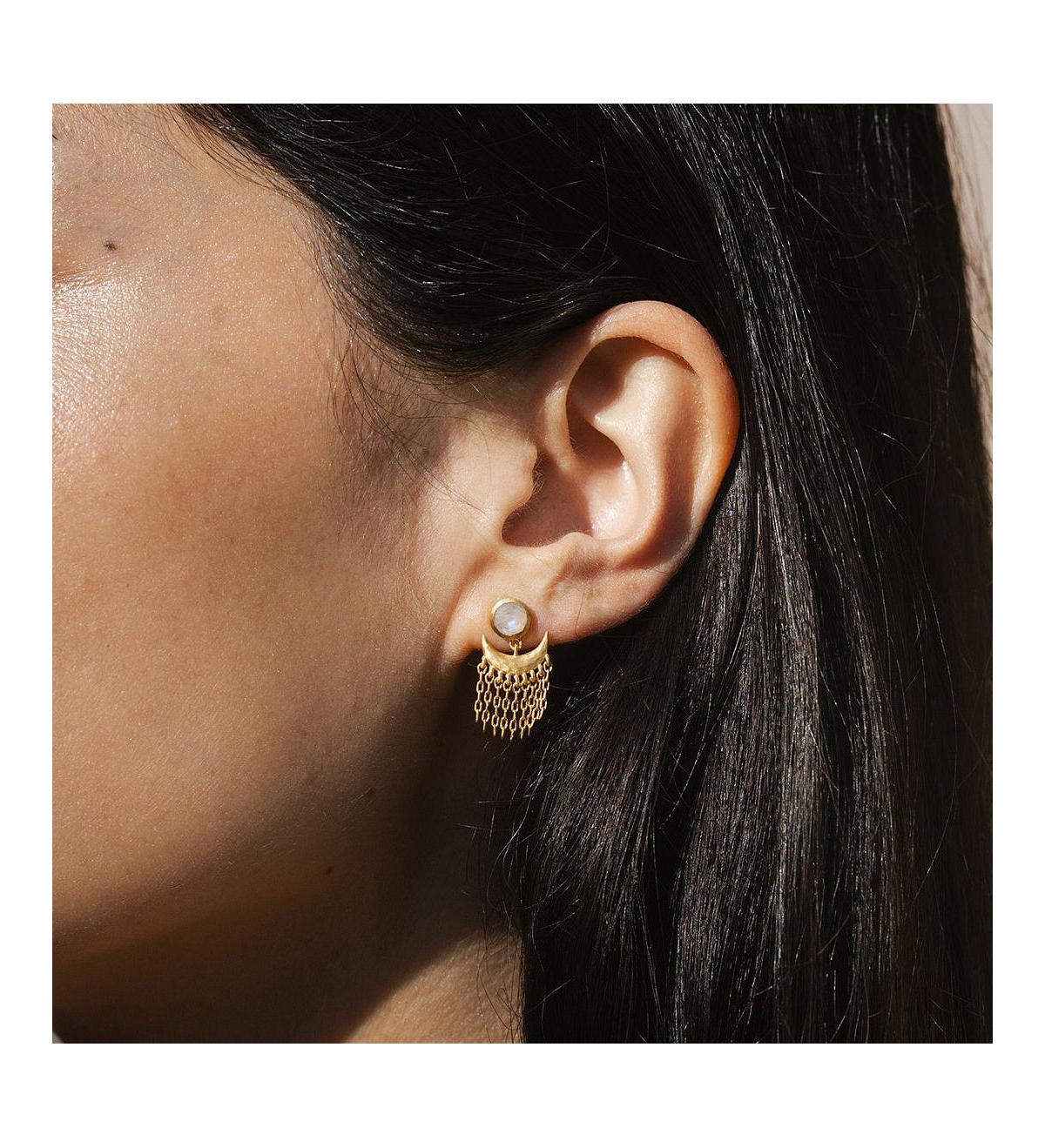 Satya Jewelry Scattering Stardust Moonstone Fringe Stud Drop Earrings