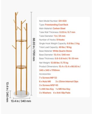 Freestanding Coat Rack Stand with Quartz Stone Base and 9 Hooks