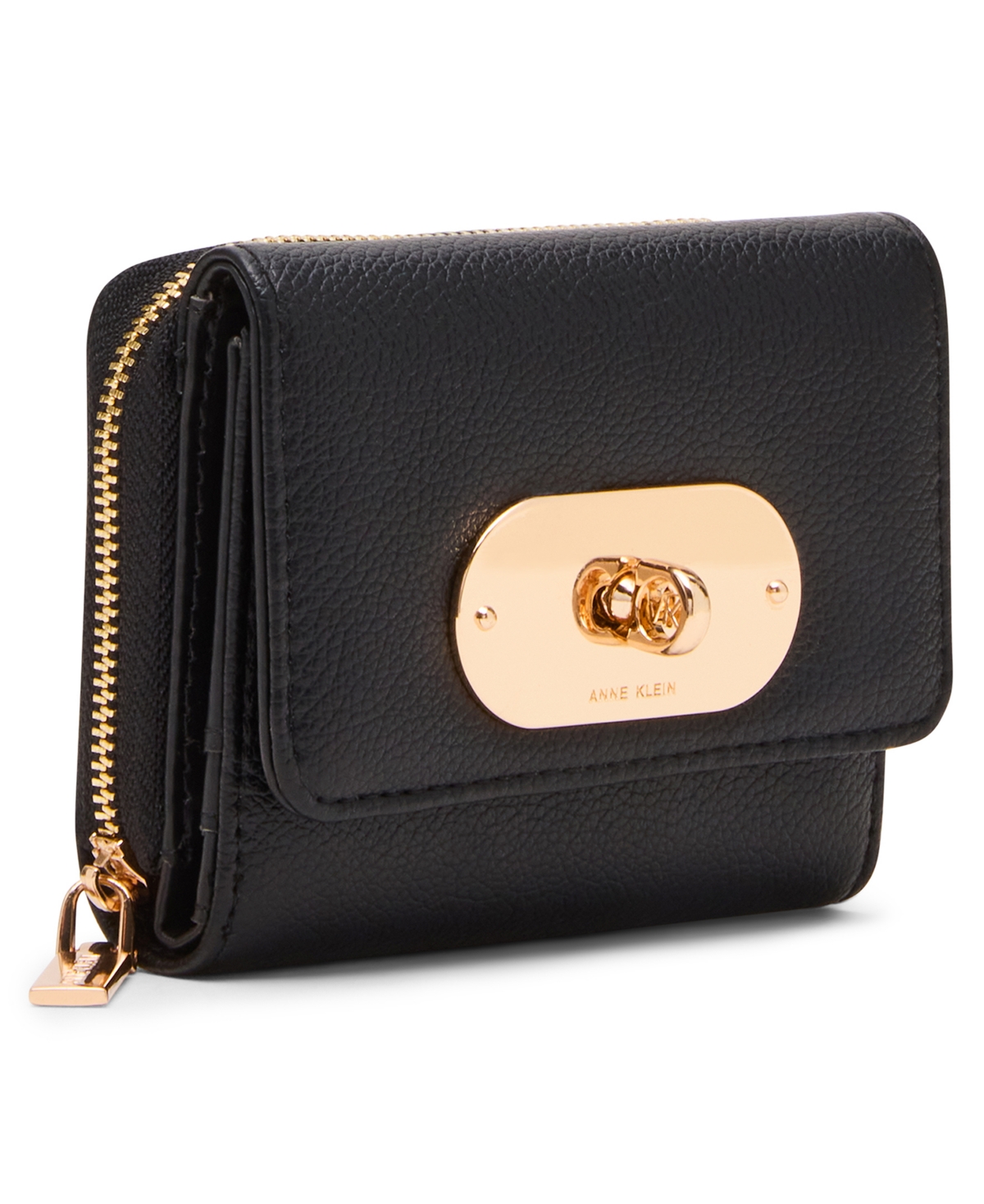Anne Klein Oval Turn Lock Trifold Wallet In Black