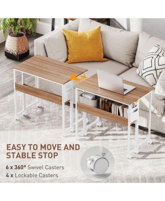 Small Folding Desk Foldable Computer Desk with Shelf Wheels