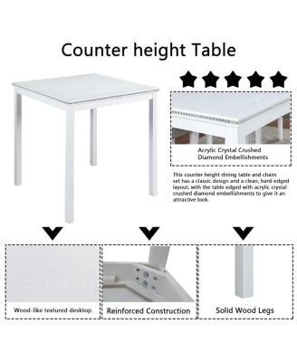 5-Piece Counter Height Dining Set with 4 Upholstered Chairs, 34.5" Square Table with Crystal Trim for Small Dining Room-Maison Boucle