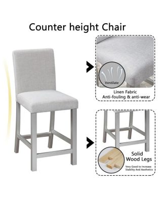 5-Piece Counter Height Dining Set with 4 Upholstered Chairs, 34.5" Square Table with Crystal Trim for Small Dining Room-Maison Boucle