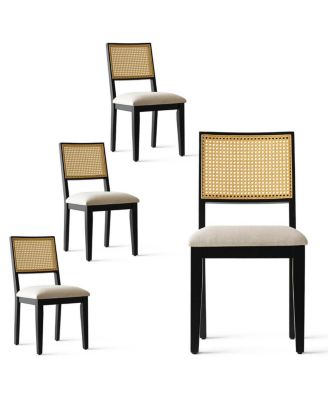 5-Piece Black Round Dining Set, MDF Table with Faux Rattan Back Chairs and Upholstered Seats Apartment Small Dining Room-Maison Boucle