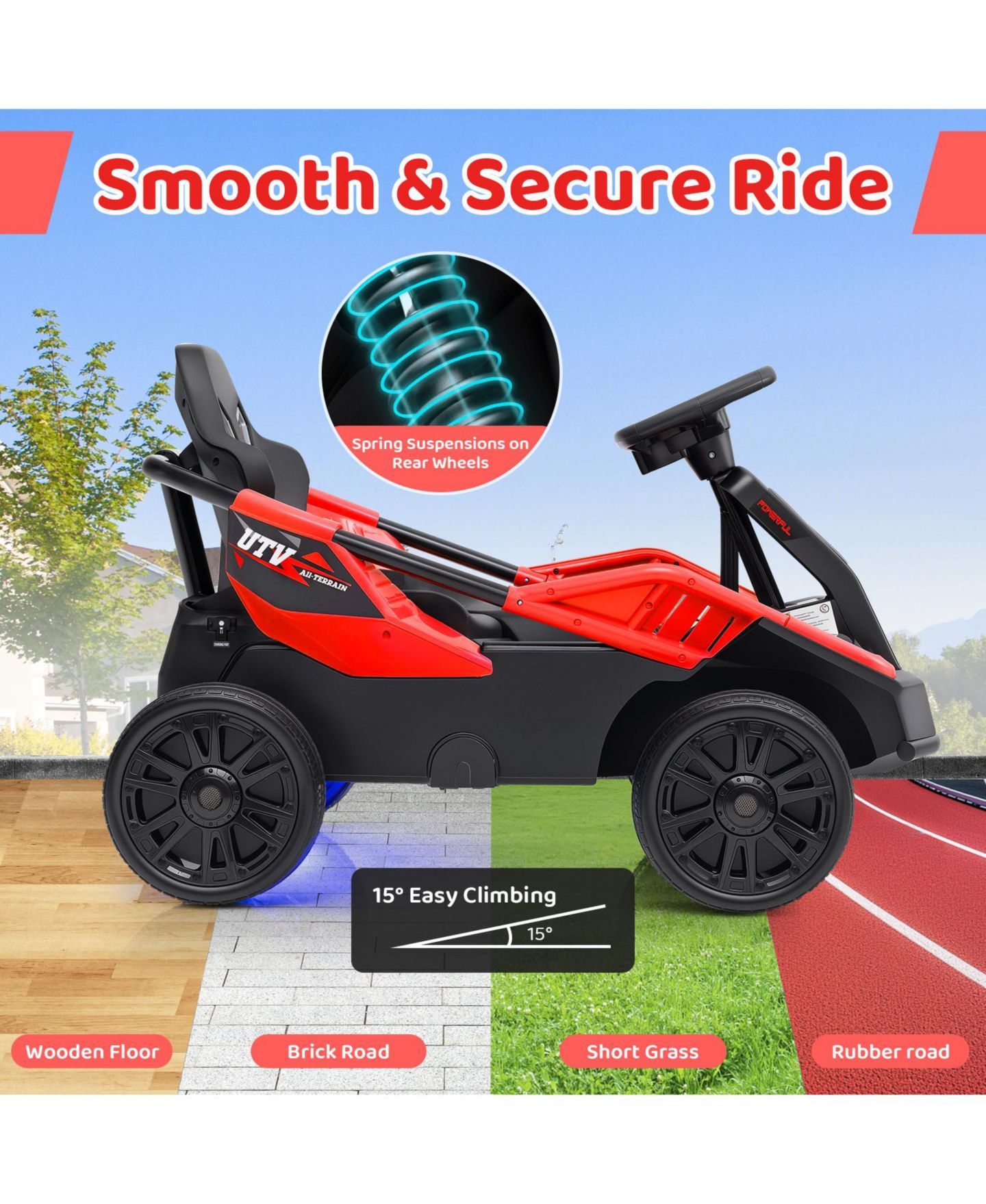 Детская игрушка SUGIFT 12V UTV Car with Remote Control and Spring Suspension Ride-On, 110 lbs Capacity, Ages 3+, цвет: Красный — фото 8