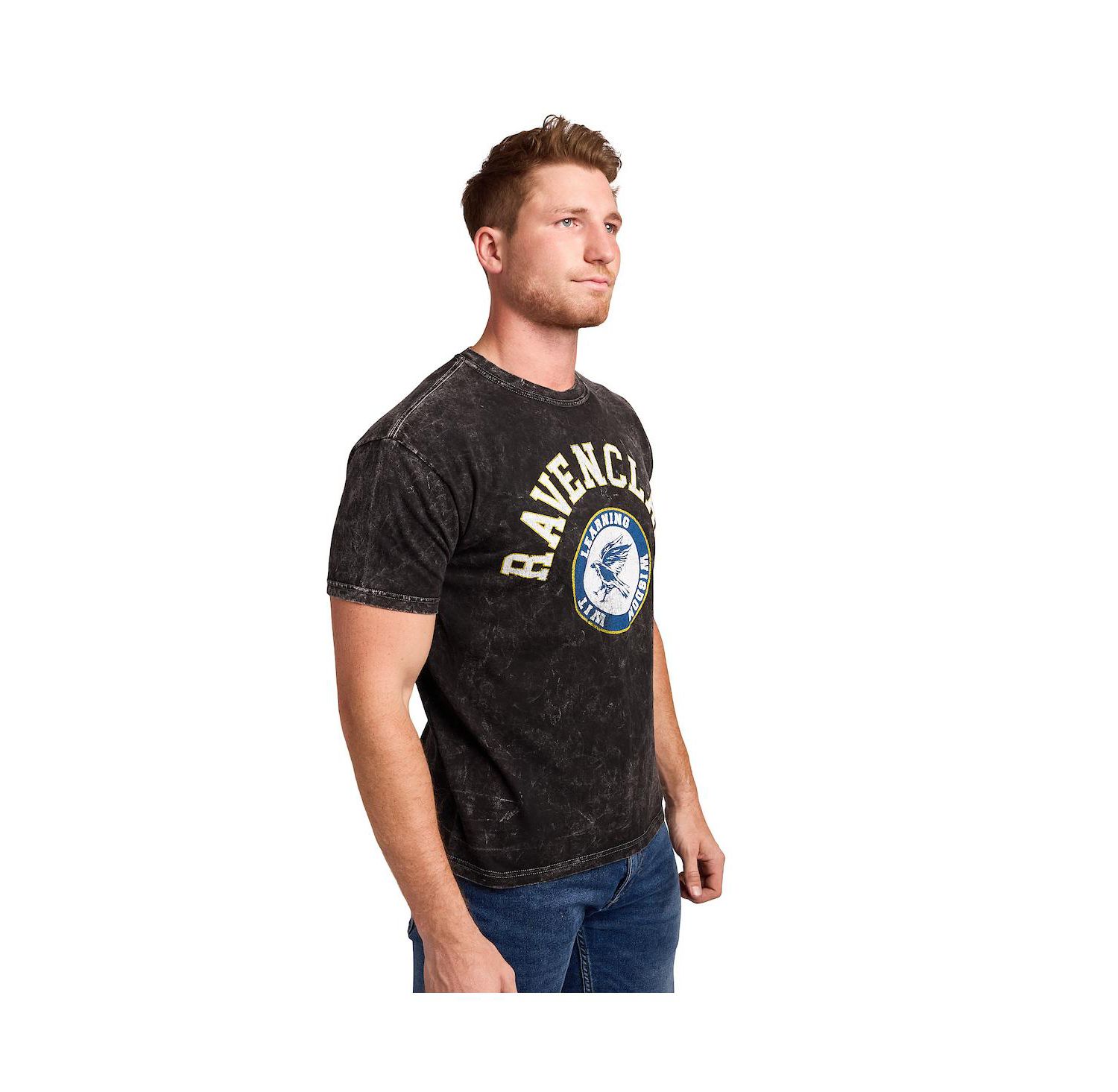Men's Ravenclaw Varsity Black Vintage Mineral Wash Crew Neck Short Sleeve T-shirt