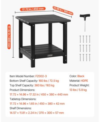 2-Tier Outdoor Side Table in Black HDPE for Backyard or Indoor Use