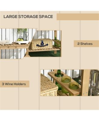 Fir Wood Side Shelves and Storage Rolling Grill Cart