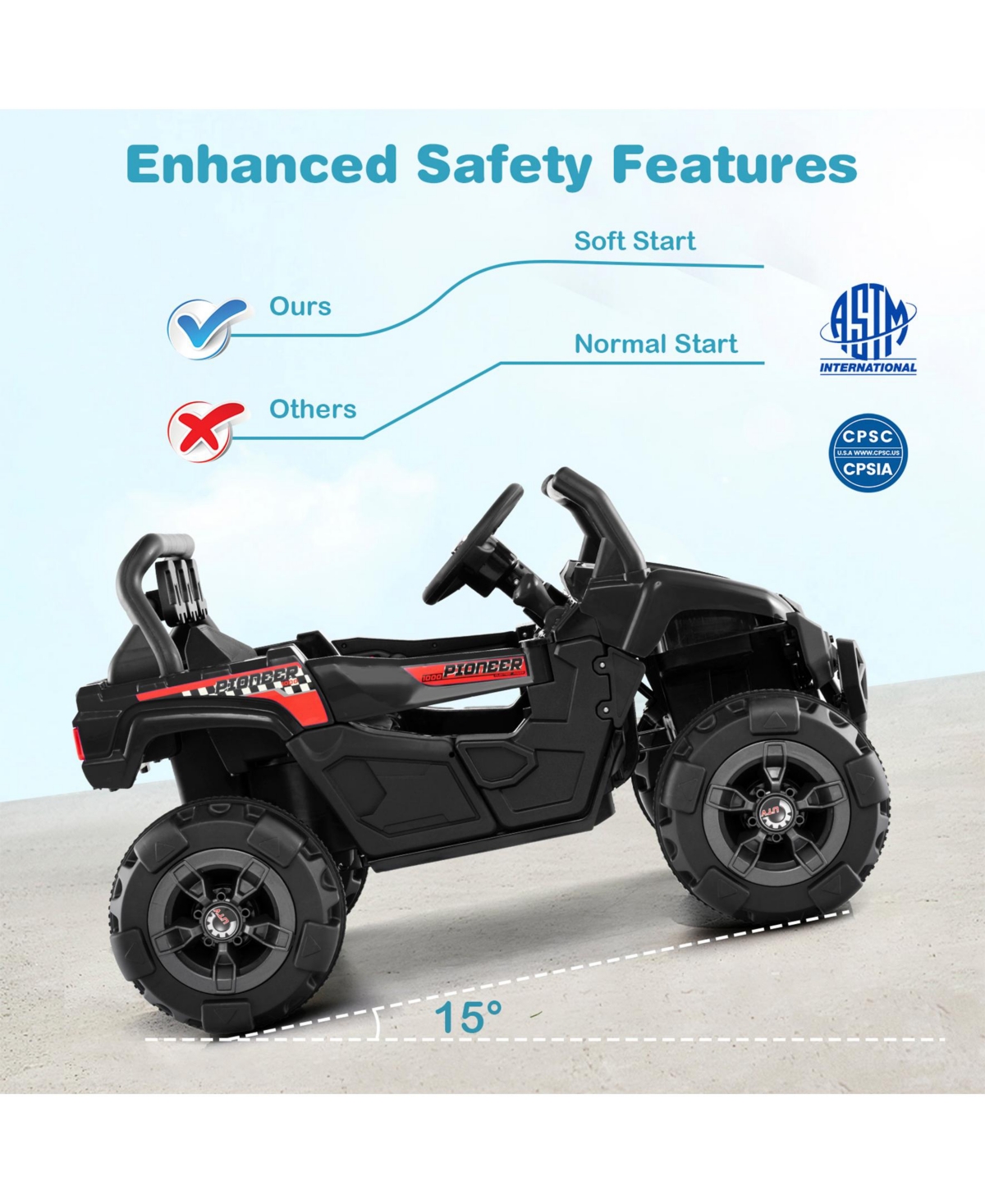 Sugift 12V Battery Powered Electric Vehicle with Remote Control and 3