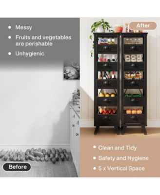 44.88" Tall 5-Tier Narrow Snack Stand Kitchen Stand Fruit Basket,Wood Fruit and Vegetable Storage Rack