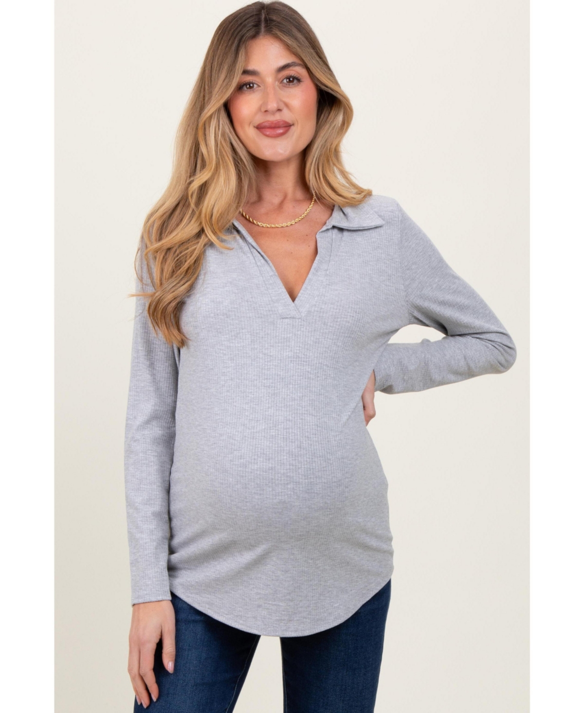 Pinkblush Maternity Ribbed collared Long sleeve top