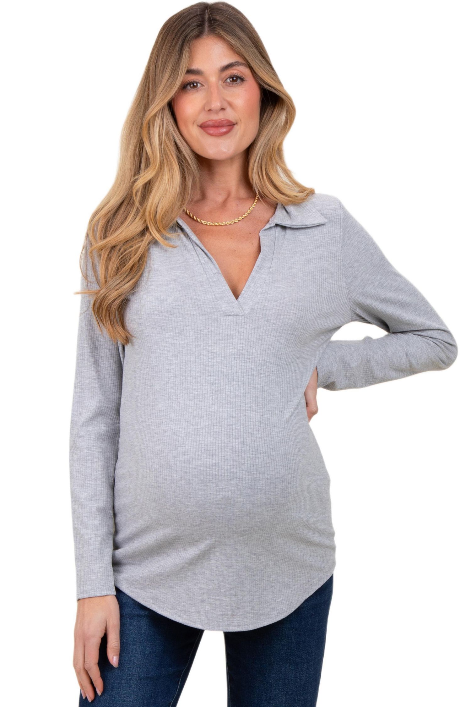 Women's Ribbed collared Long sleeve top
