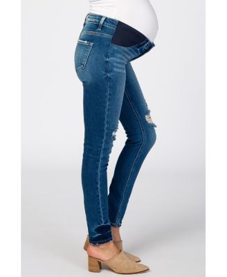 Maternity Blue Distressed Side Insert Jeans