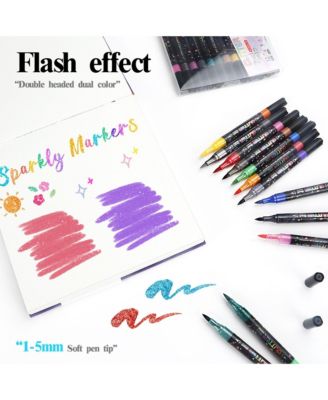 24 Colors Glitter Markers, Dual-Tip Sparkle Pens, Perfect for Crafts, Scrapbooking and Gift Decoration